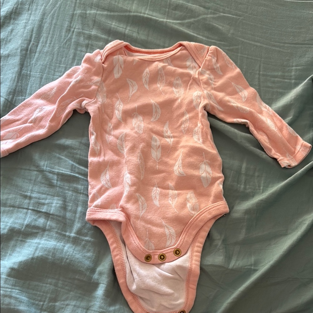 Pink Leaf Patterned Kids One Piece